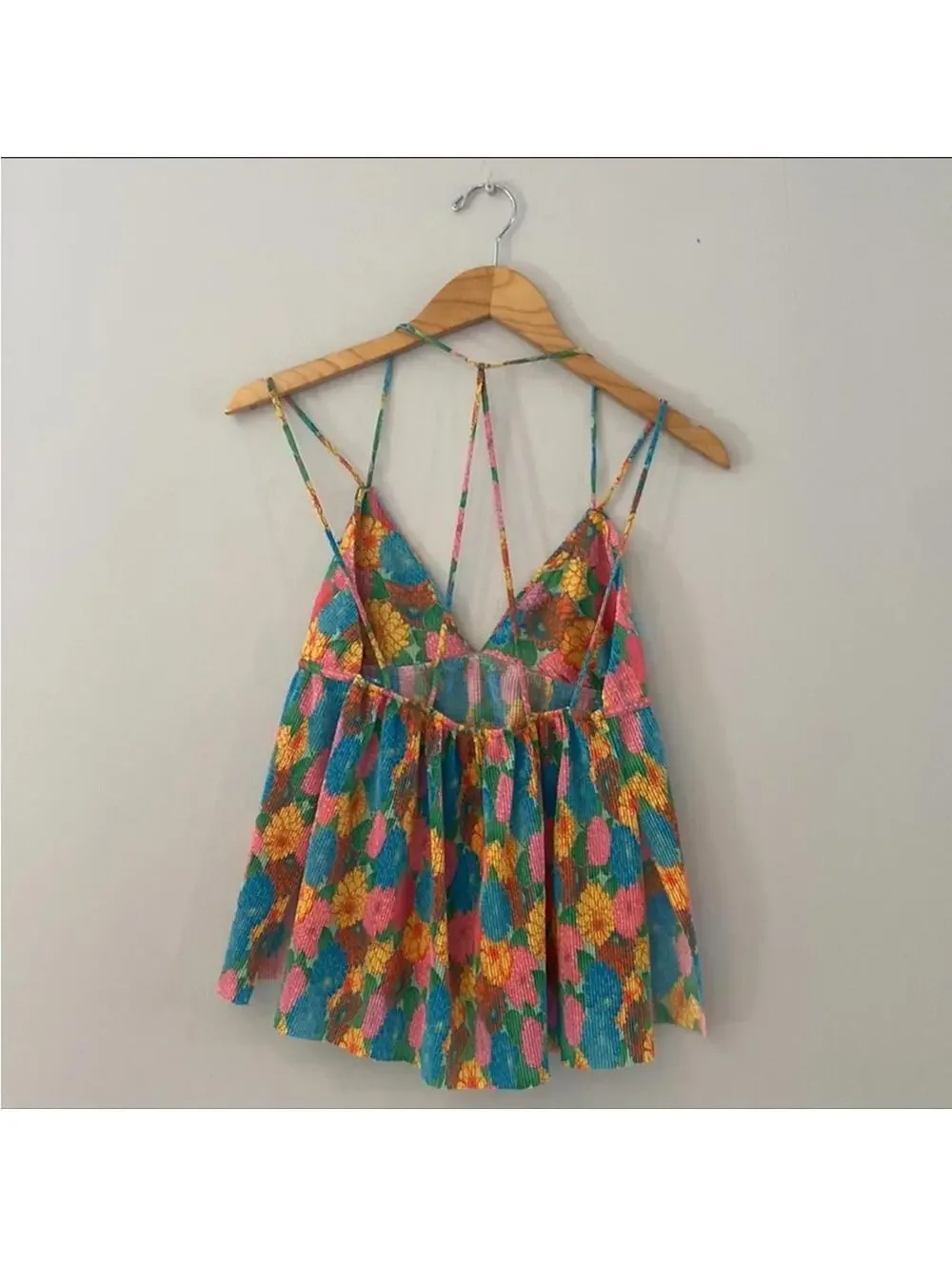 Zara Bright Floral Camisole Top Blue Orange Multi Color Strappy Cami Small - Picture 4 of 9